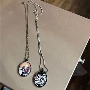 Hot Topic Silver Tone Black & Pink Halloween Character Pendant Necklace (pair